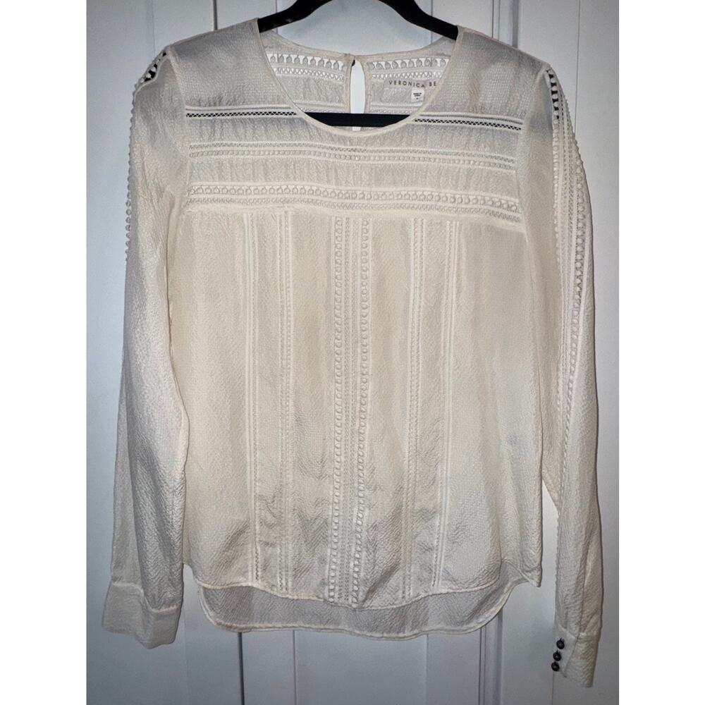 Veronica Beard Top Size 8 Women’s Ivory Silk Eyelet Inlay Blouse EUC